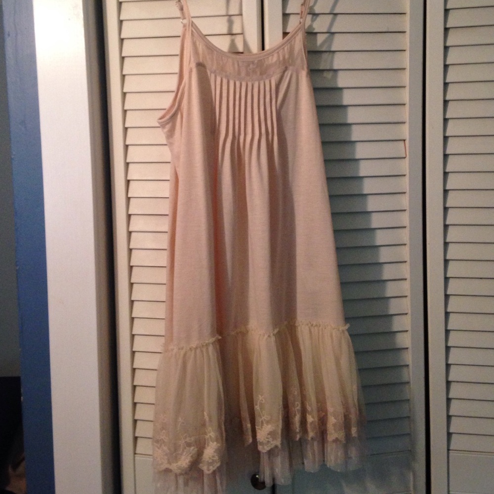 Cream Slip Dress with Lace Hem